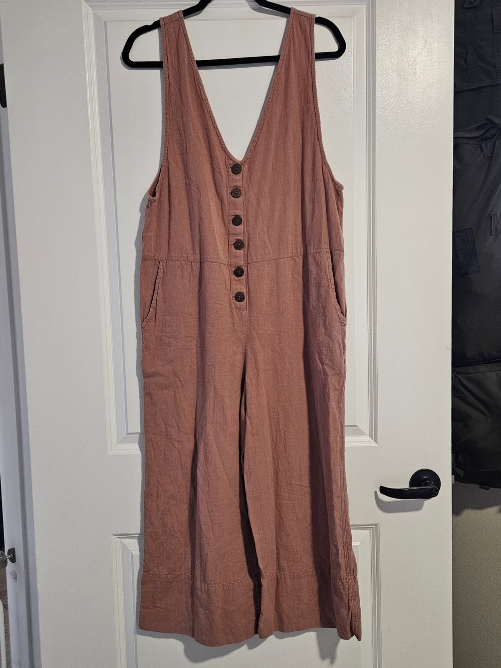 Cost Plus Cotton-linen Blend Button-Front Jumpsuit, S/M